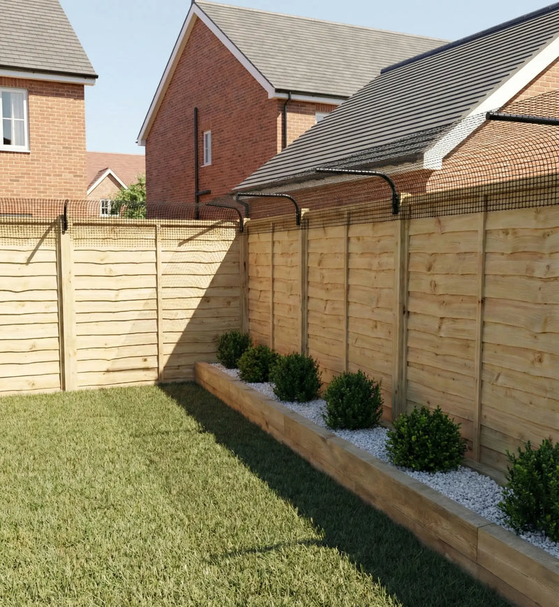 Cat fence along a garden boundary