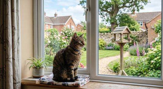 cat sitting on window edge